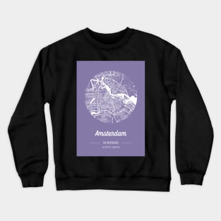 City map in purple: Amsterdam, The Netherlands, with retro vintage flair Crewneck Sweatshirt